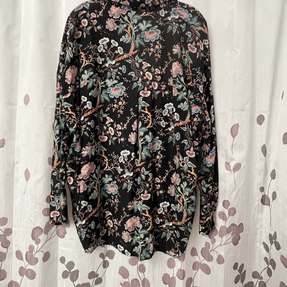 Zara Woman Semi Shear Black Floral V-Neck Blouse Top Size M - Picture 7 of 12